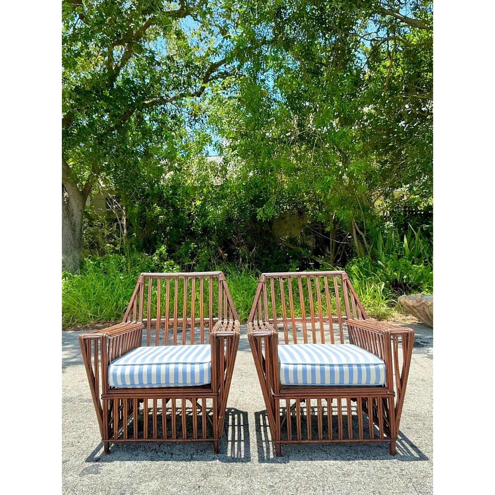 Sedie da salotto in rattan a bastone vintage Boho anni '30 - una coppia in vendita 3