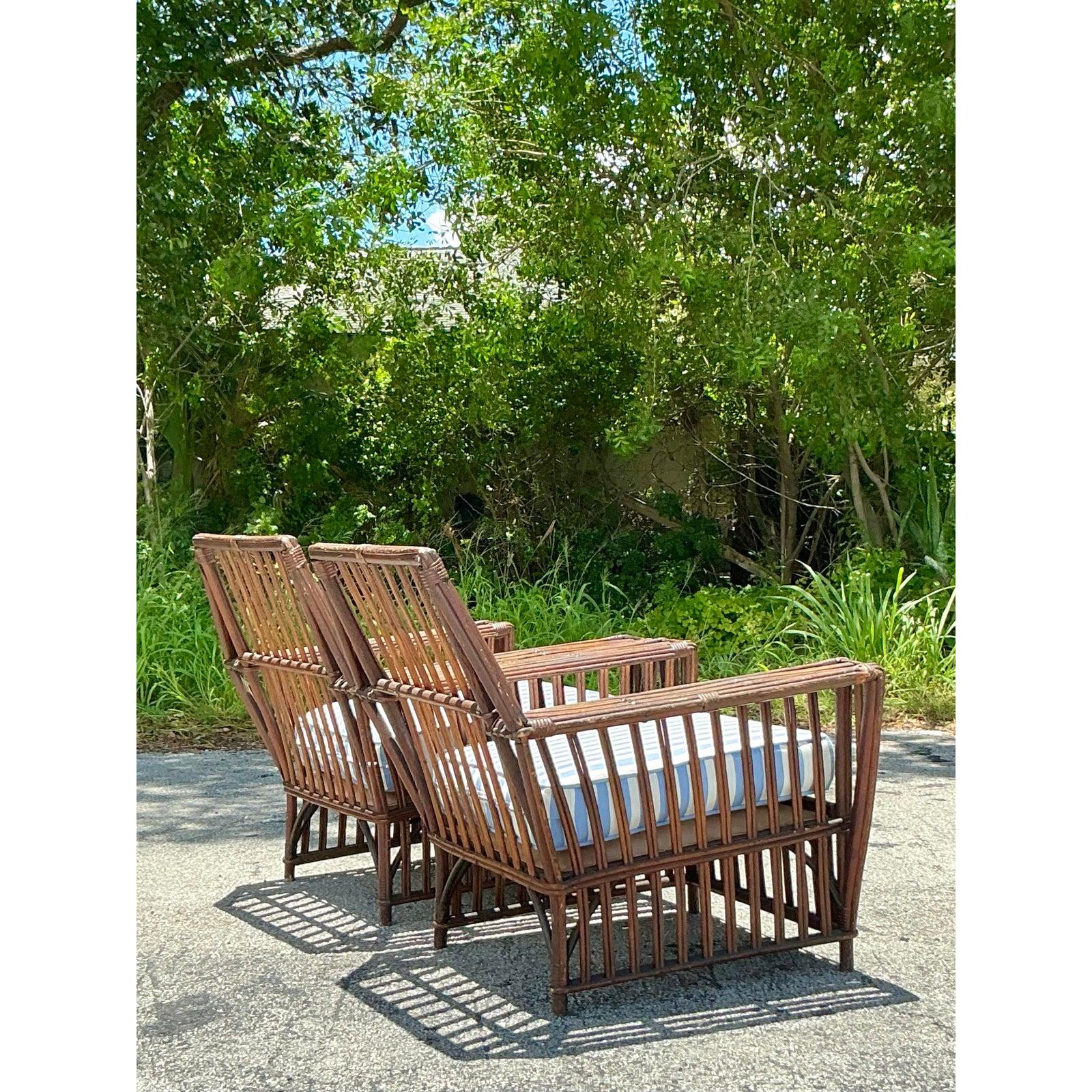 Sedie da salotto in rattan a bastone vintage Boho anni '30 - una coppia In condizioni buone in vendita a West Palm Beach, FL