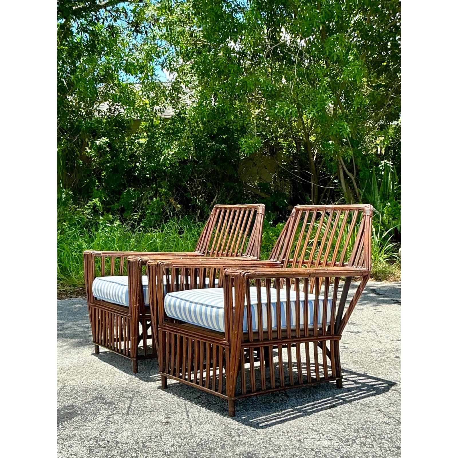 Tessuto Sedie da salotto in rattan a bastone vintage Boho anni '30 - una coppia in vendita