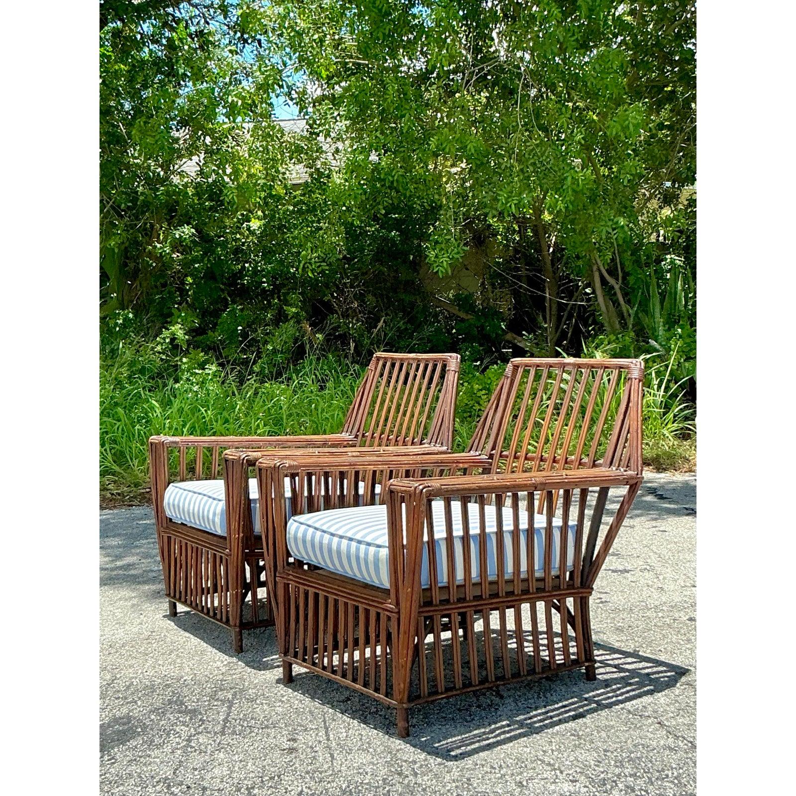 Sedie da salotto in rattan a bastone vintage Boho anni '30 - una coppia in vendita 1