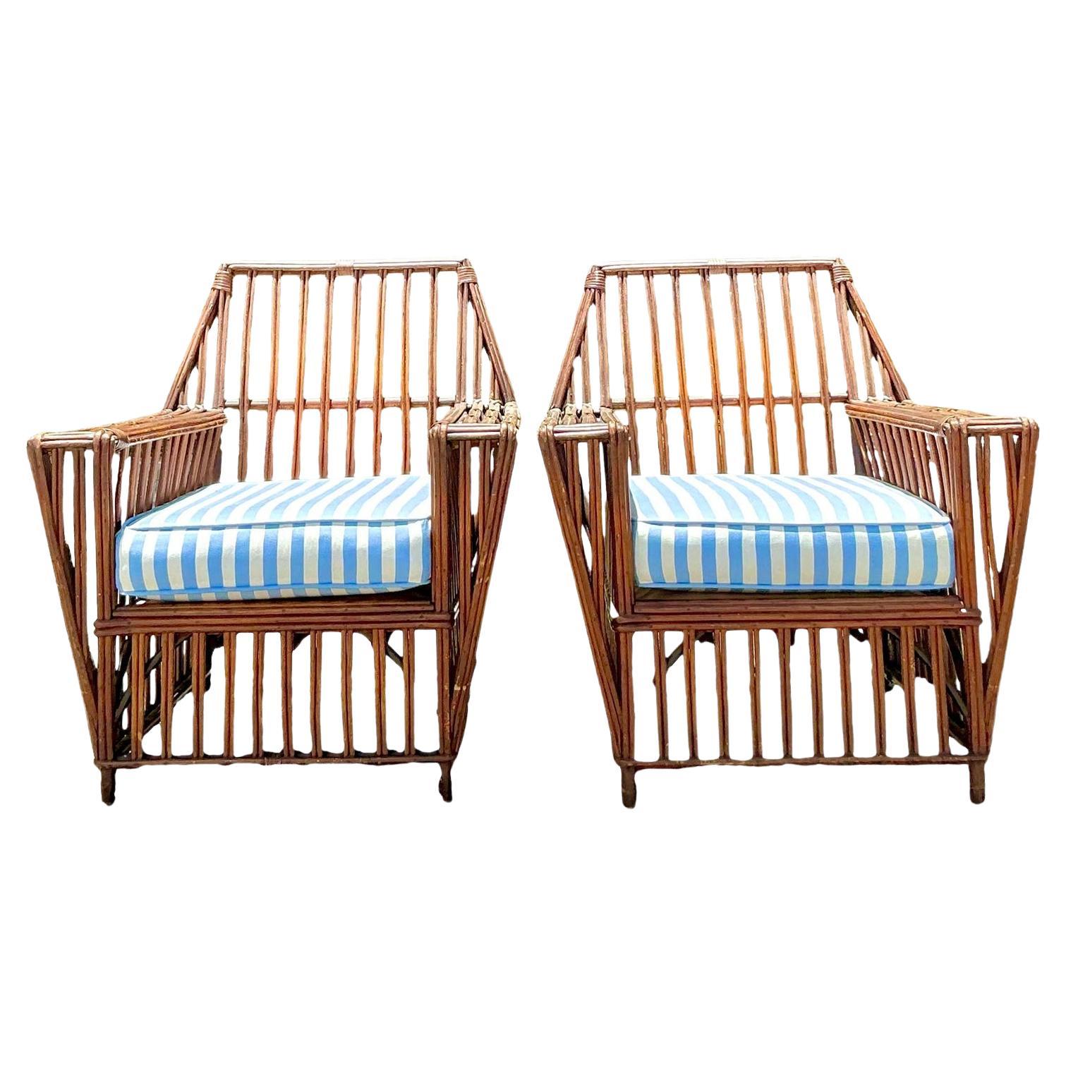 Sedie da salotto in rattan a bastone vintage Boho anni '30 - una coppia in vendita