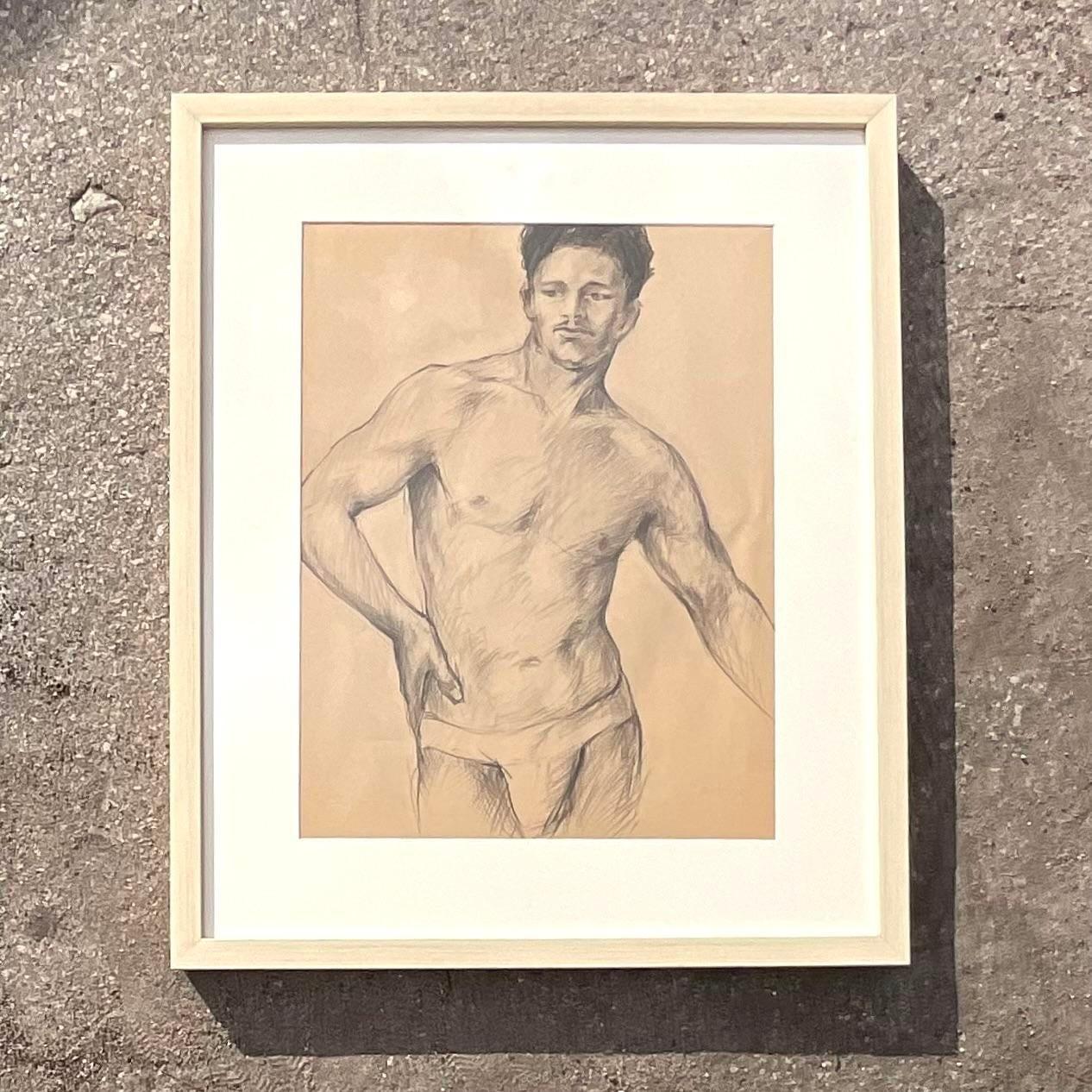 Vintage Boho 1935 Figure Sketch of Man For Sale 2