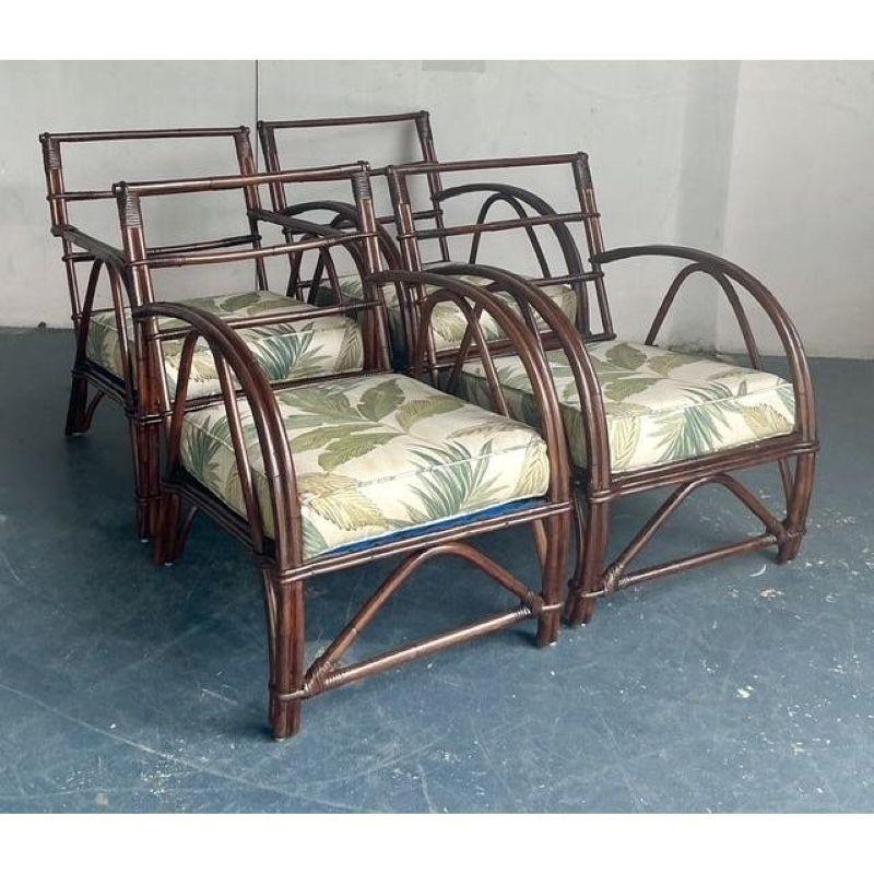Set di 4 sedie da salotto in vimini e rattan curvato vintage degli anni '40 in vendita 3
