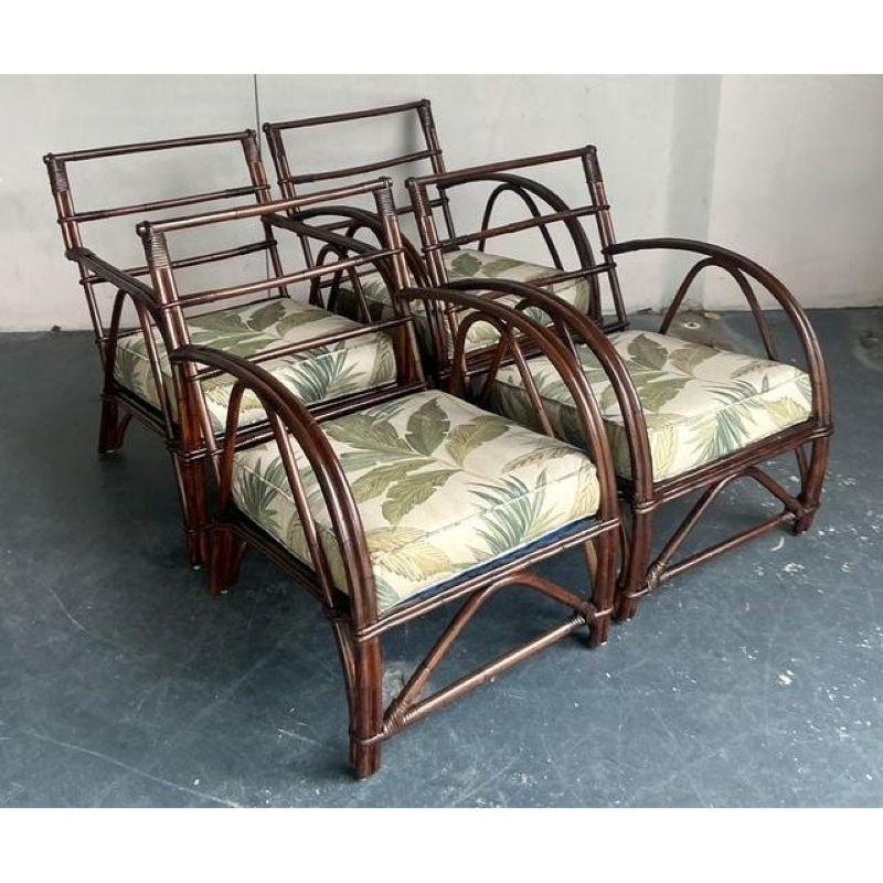 Set di 4 sedie da salotto in vimini e rattan curvato vintage degli anni '40 in vendita 4