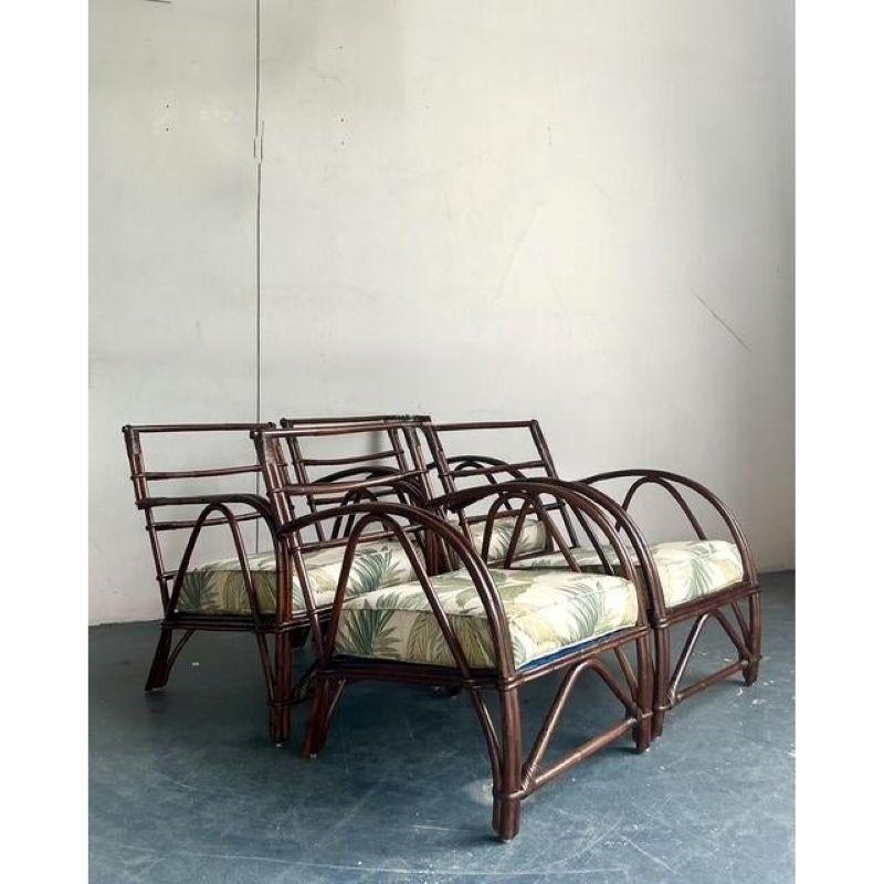 Set di 4 sedie da salotto in vimini e rattan curvato vintage degli anni '40 in vendita 5