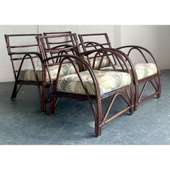 Vintage Boho 1940s Wicker Craft Bent Rattan Lounge Chairs - Set of 4