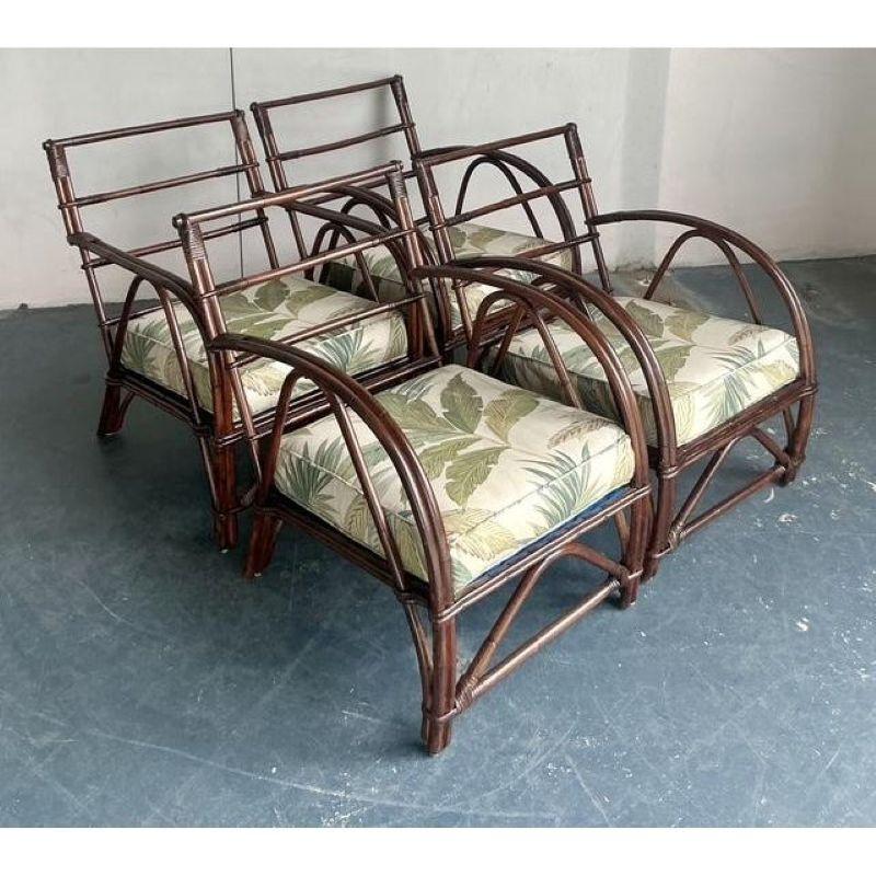 XX secolo Set di 4 sedie da salotto in vimini e rattan curvato vintage degli anni '40 in vendita