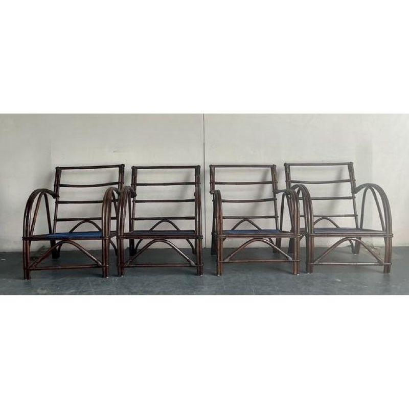 Tessuto Set di 4 sedie da salotto in vimini e rattan curvato vintage degli anni '40 in vendita