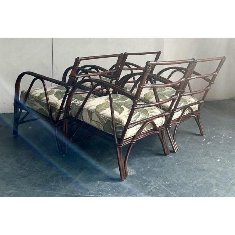 Set di 4 sedie da salotto in vimini e rattan curvato vintage degli anni '40 in vendita 1