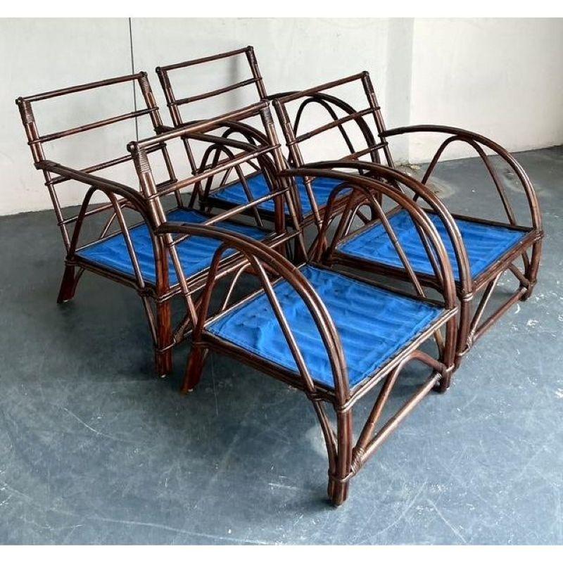 Set di 4 sedie da salotto in vimini e rattan curvato vintage degli anni '40 in vendita 2