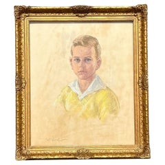 Vintage Boho 1945 Pastel Portrait on Paper of Young Man