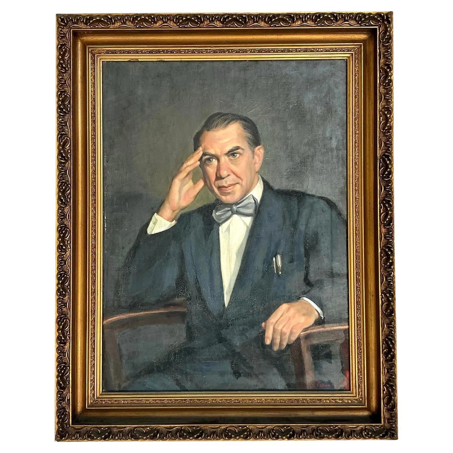 Vintage Boho 1950s Original Oil Portrait of Man