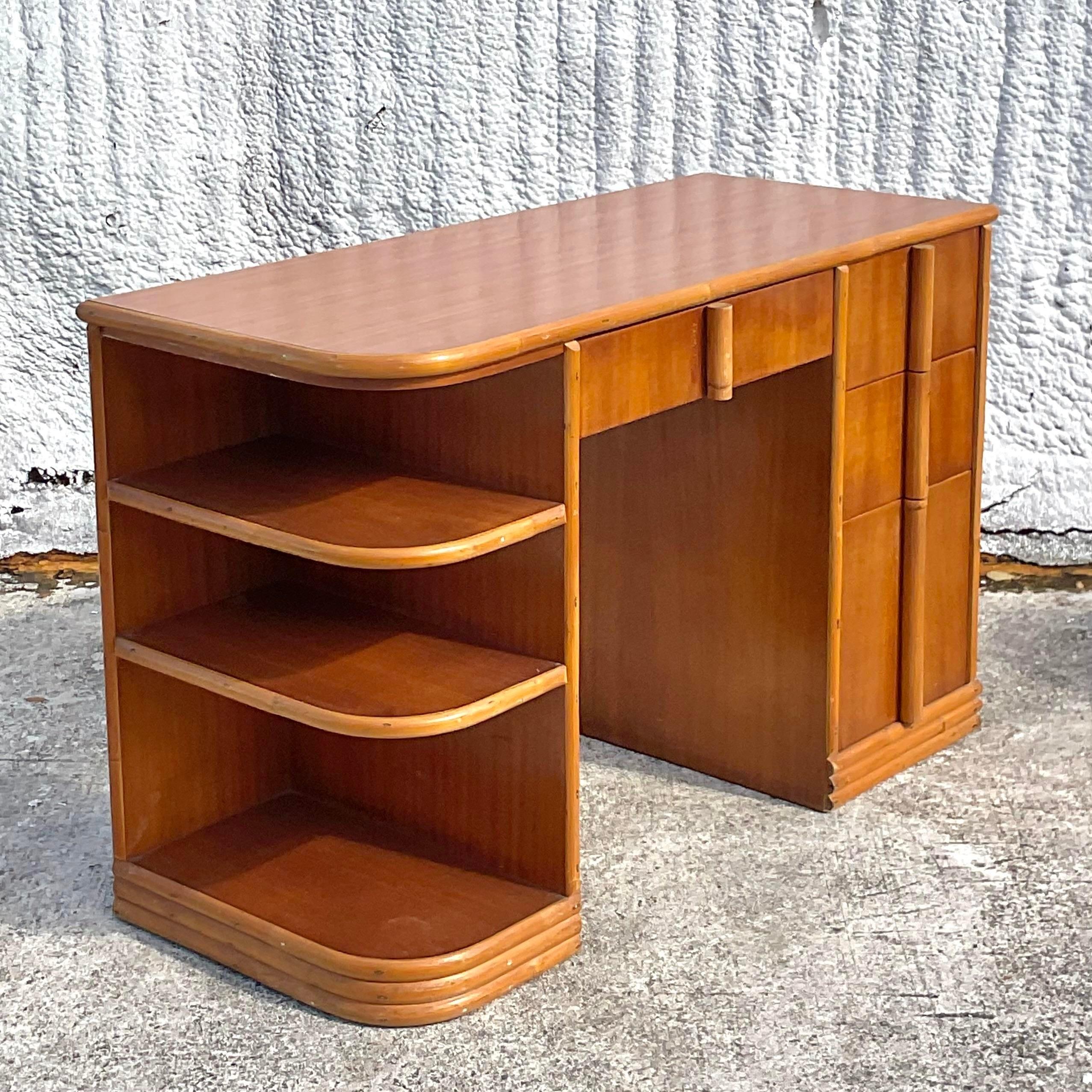 Vintage Boho 1950s Ritts Company “Tropitan” Desk In Good Condition For Sale In west palm beach, FL