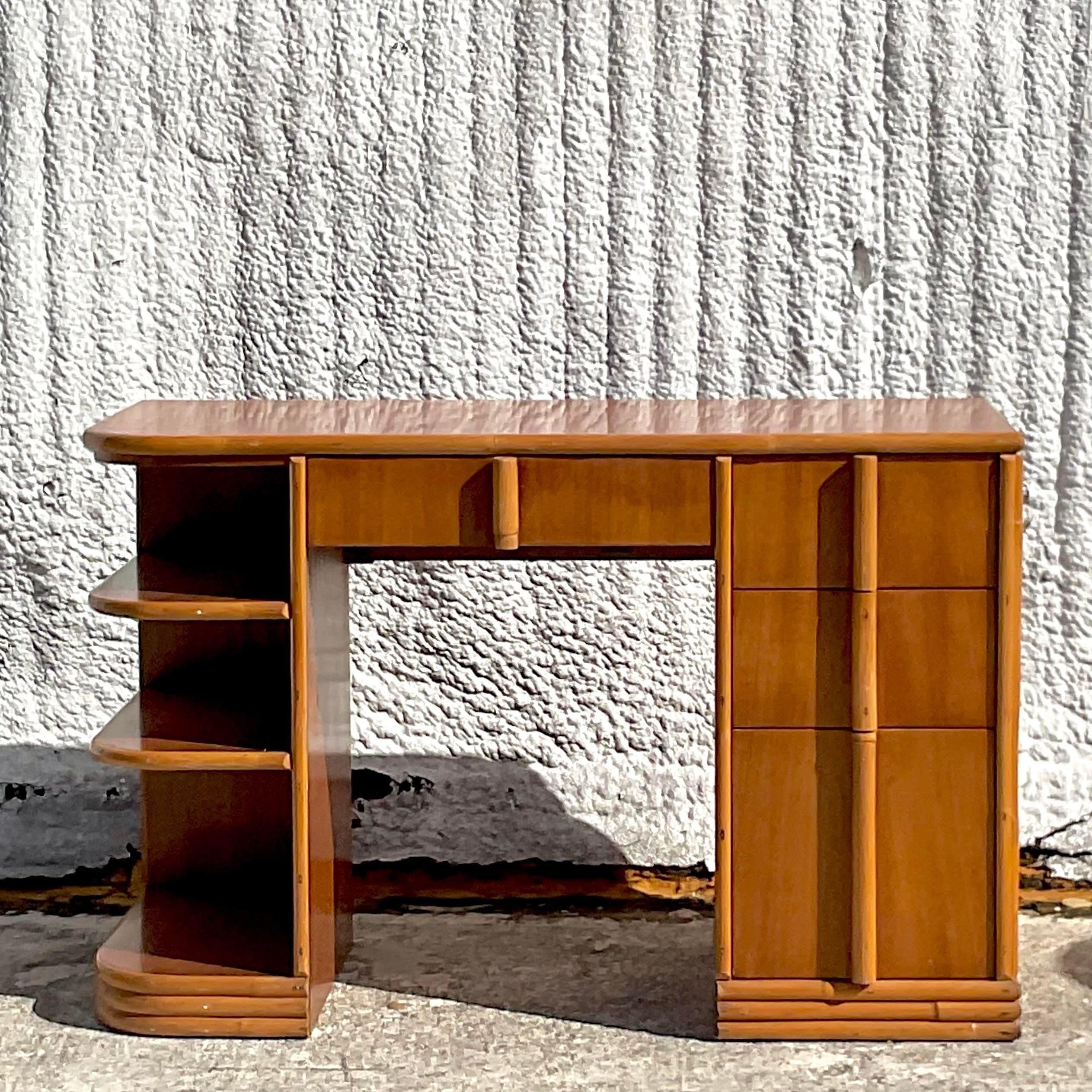 Mid-20th Century Vintage Boho 1950s Ritts Company “Tropitan” Desk For Sale