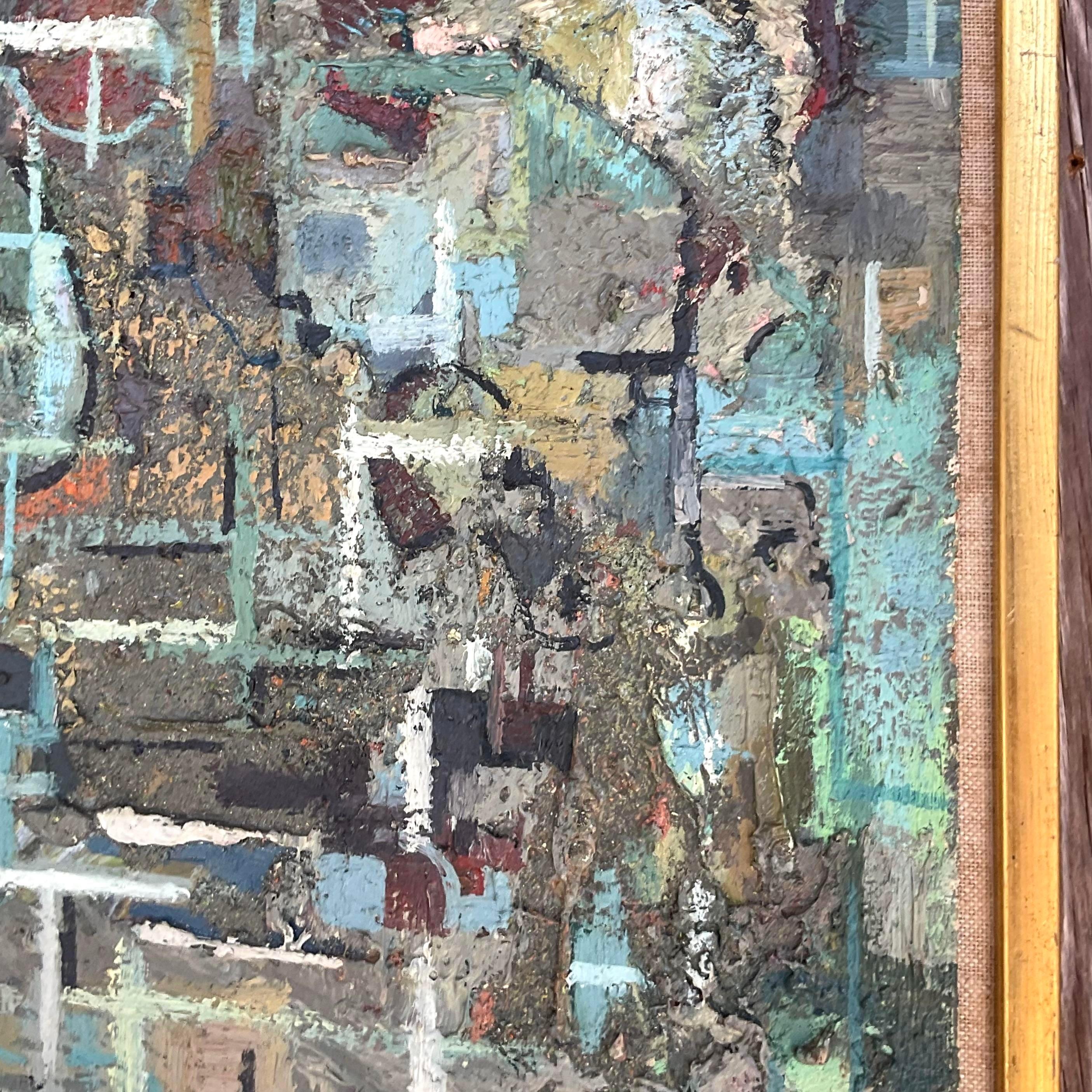 Vintage Boho 1950s signiert Original abstrakte Öl auf Board im Zustand „Gut“ im Angebot in west palm beach, FL