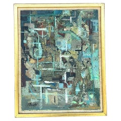 Vintage Boho 1950s Signed Original Abstract Oil on Board