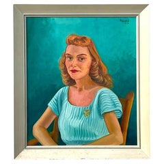 Portrait à l'huile original de Boho 1952 sur toile