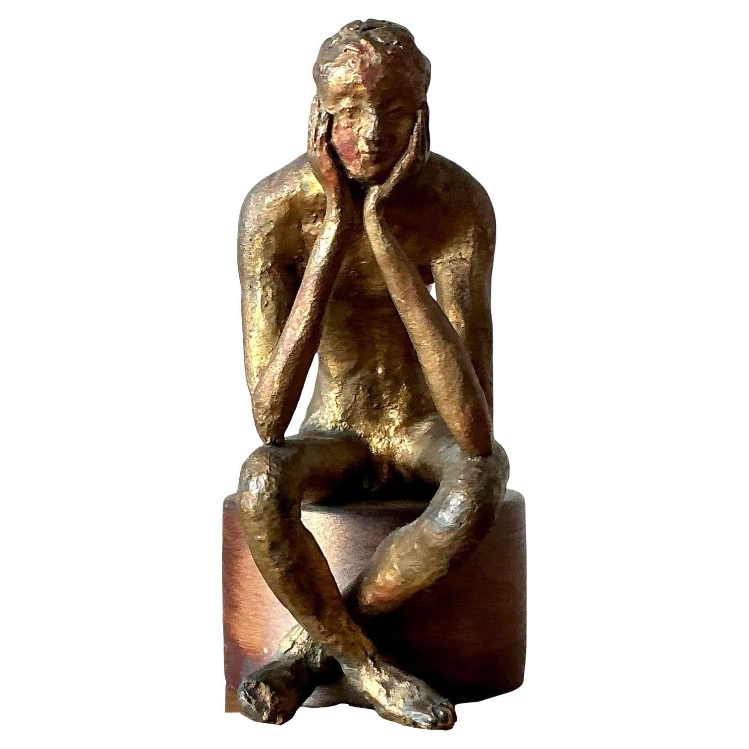 Vintage Boho 1957 Signed Sculpture of Man