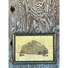 Vintage Boho 1960s Mixed Media Oil on Board