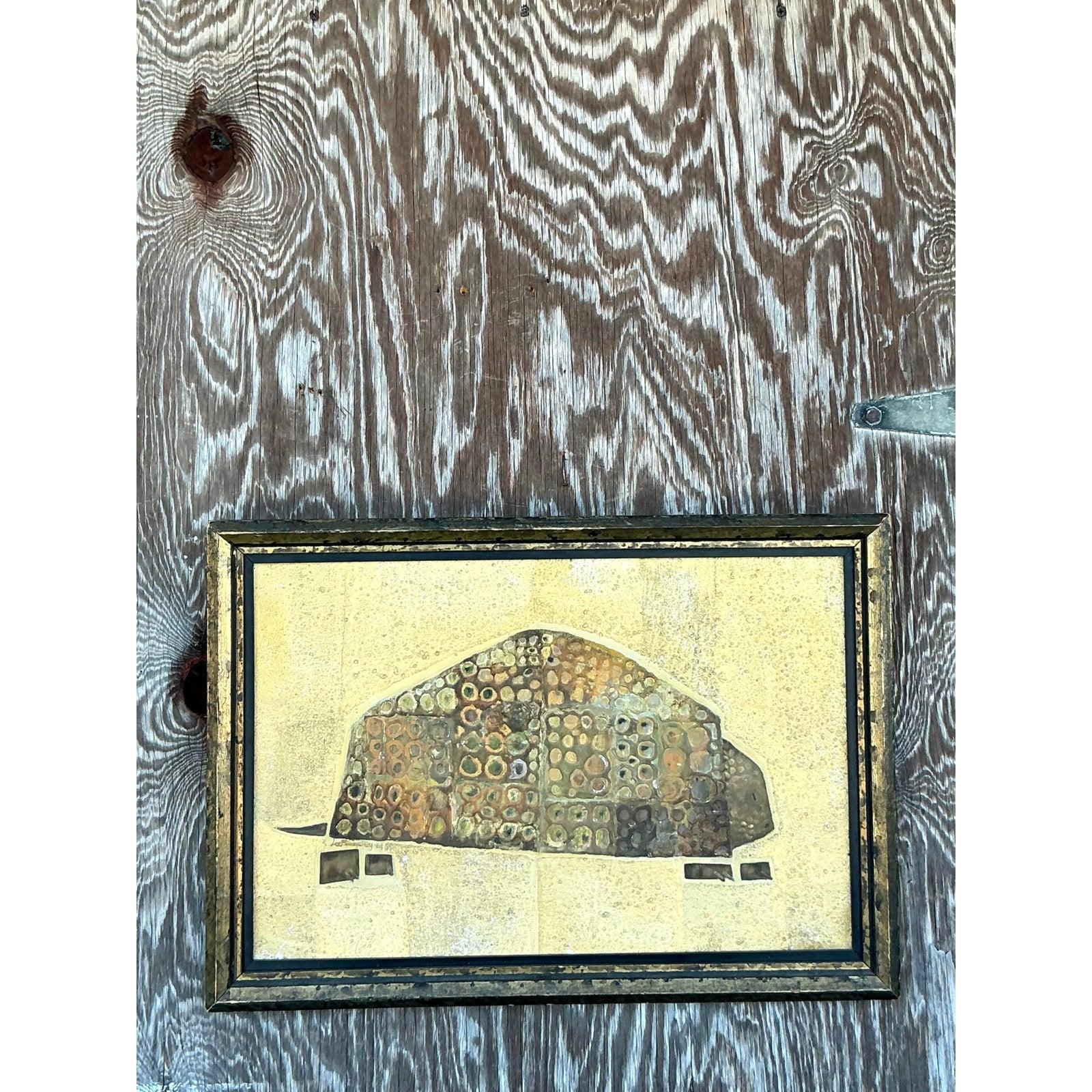 Vintage Boho 1960er Jahre Mixed Media Öl auf Karton, Vintage (amerikanisch) im Angebot