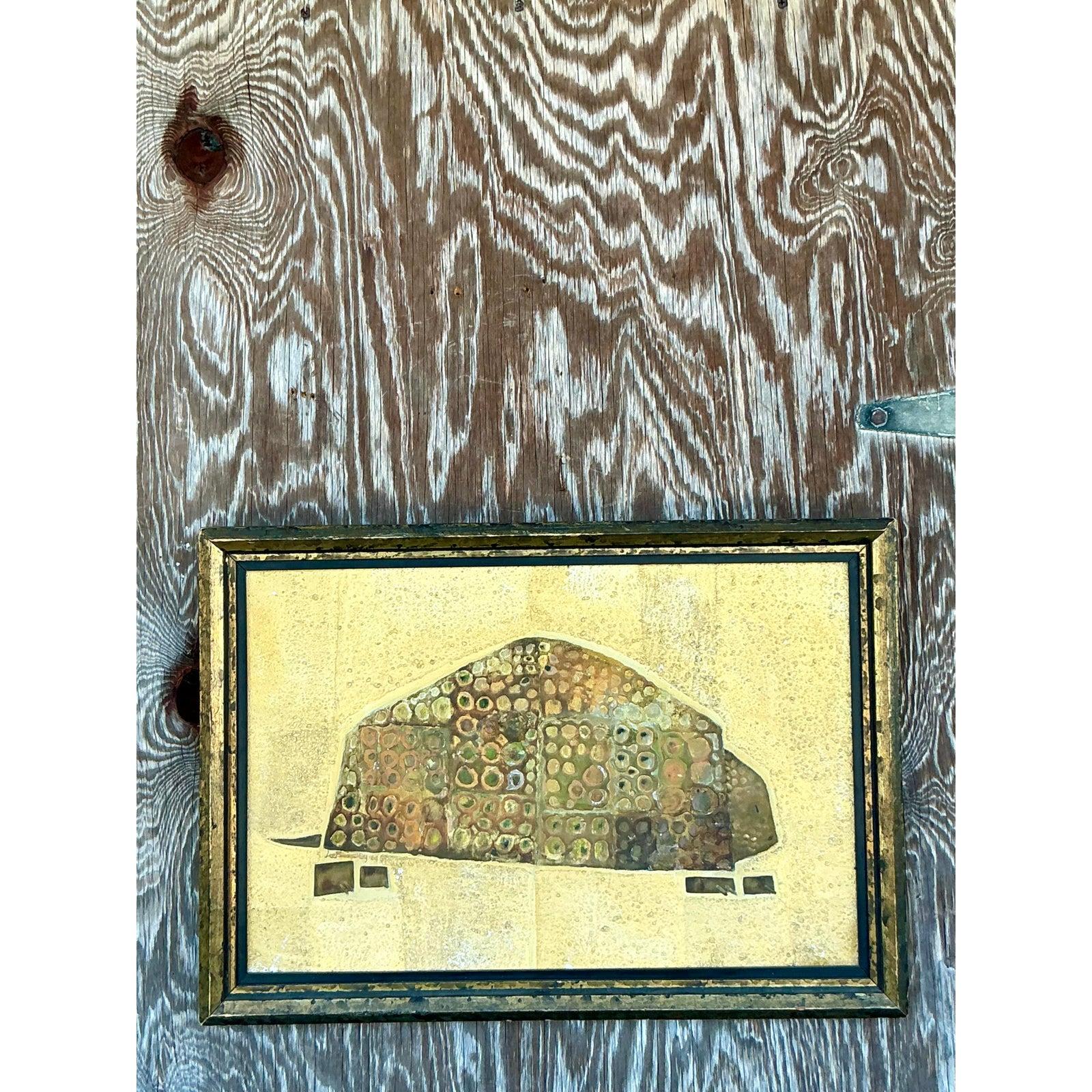 Vintage Boho 1960er Jahre Mixed Media Öl auf Karton, Vintage (Mitte des 20. Jahrhunderts) im Angebot
