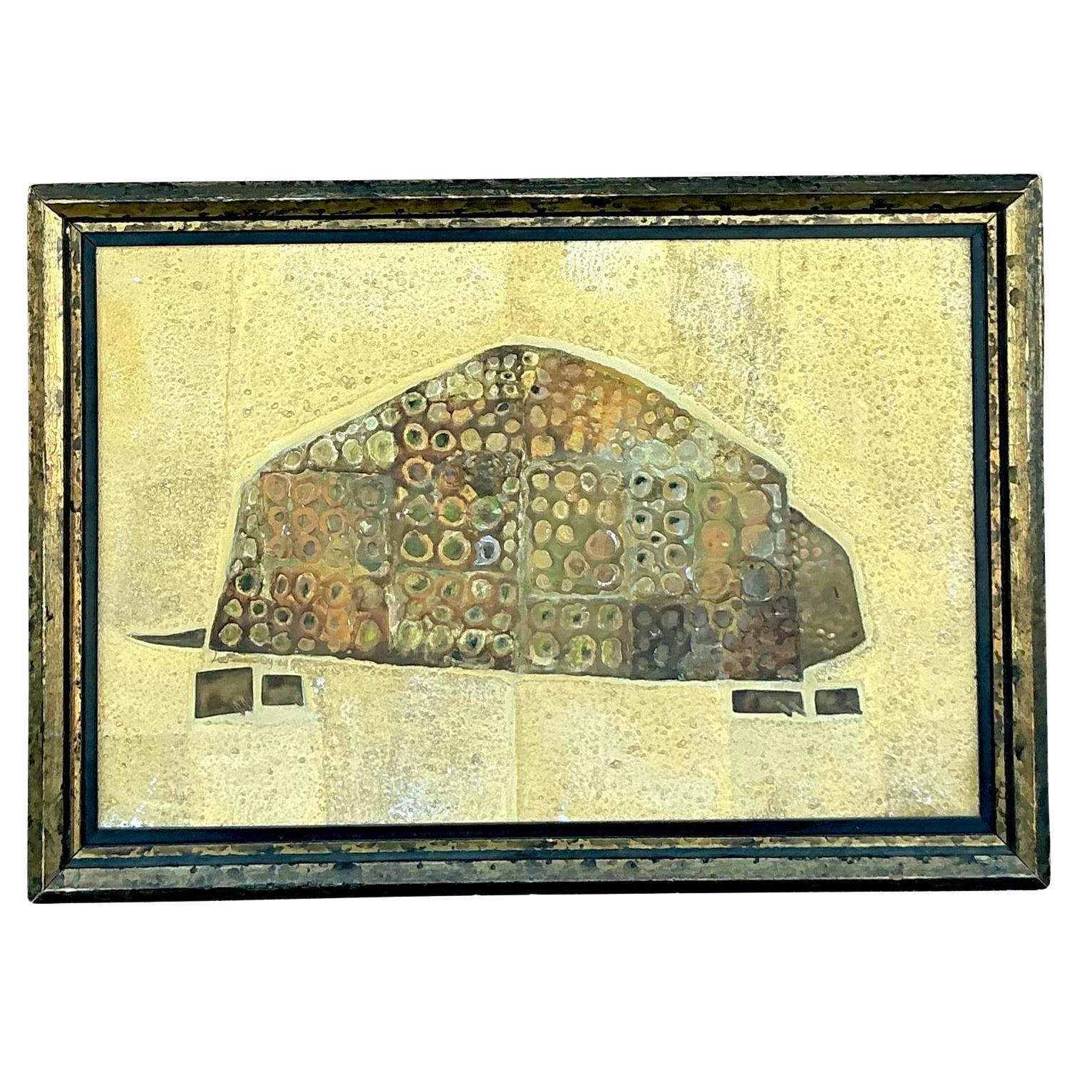 Olio su tavola in tecnica mista vintage Boho 1960
