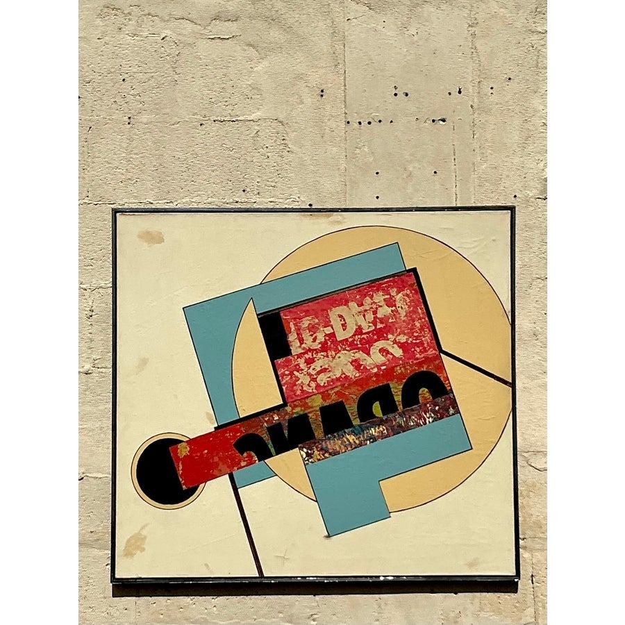 Vintage Boho Pintura al óleo en técnica mixta de los años 60 sobre lienzo en Bueno estado para la venta en west palm beach, FL