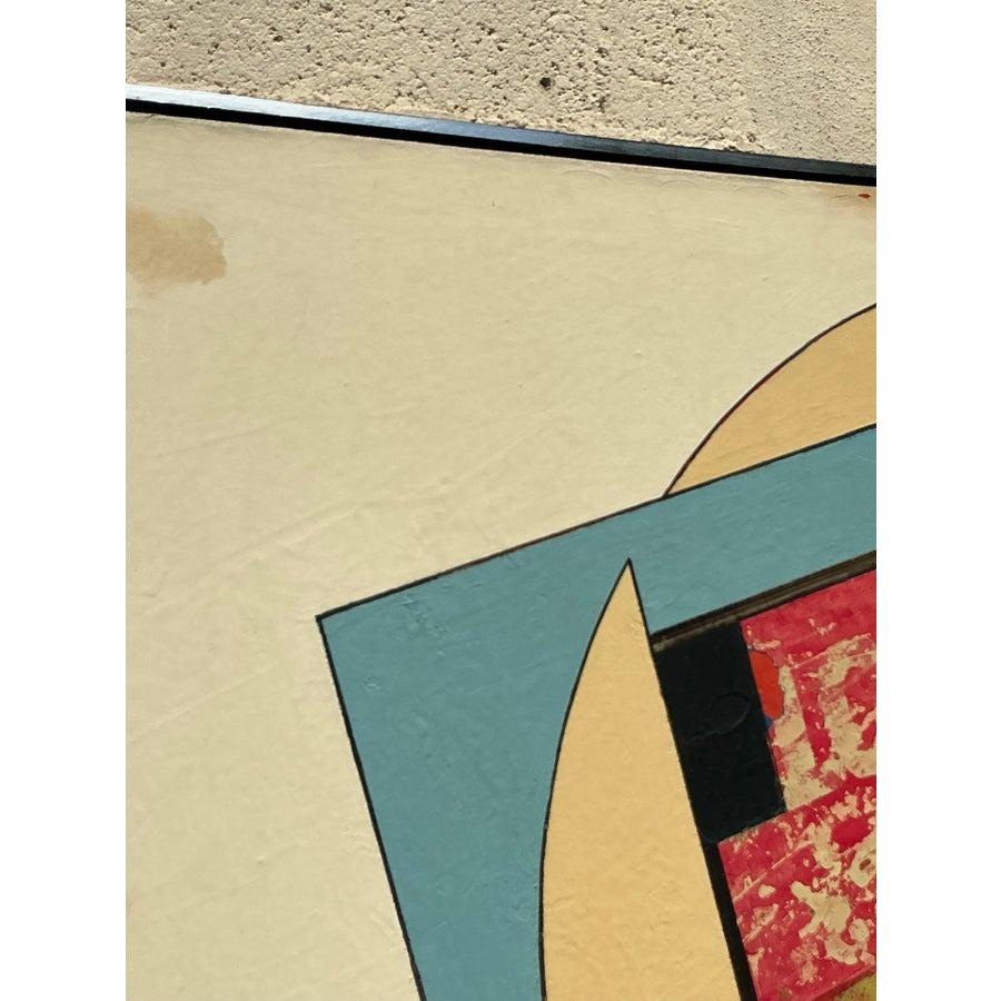 Vintage Boho 1960s Mixed Media Ölgemälde auf Leinwand (Mitte des 20. Jahrhunderts) im Angebot