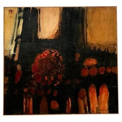 Vintage Boho 1960s Original Abstract Oil Painting on Canvas