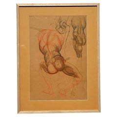 Boho vintage degli anni '60, schizzo anatomico originale su carta