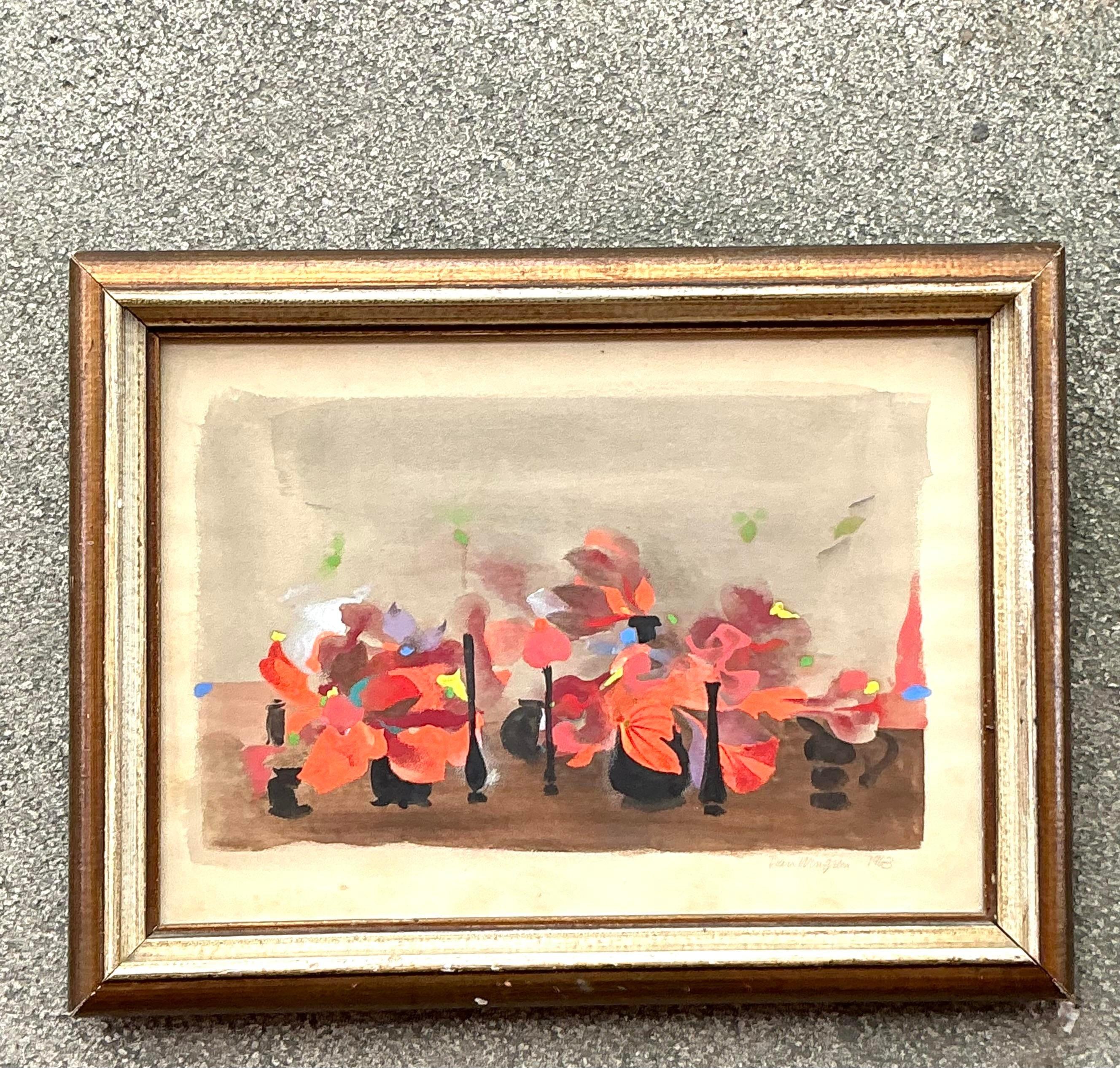 Vintage Boho 1963 Stillleben Öl auf Papier, Vintage (amerikanisch) im Angebot
