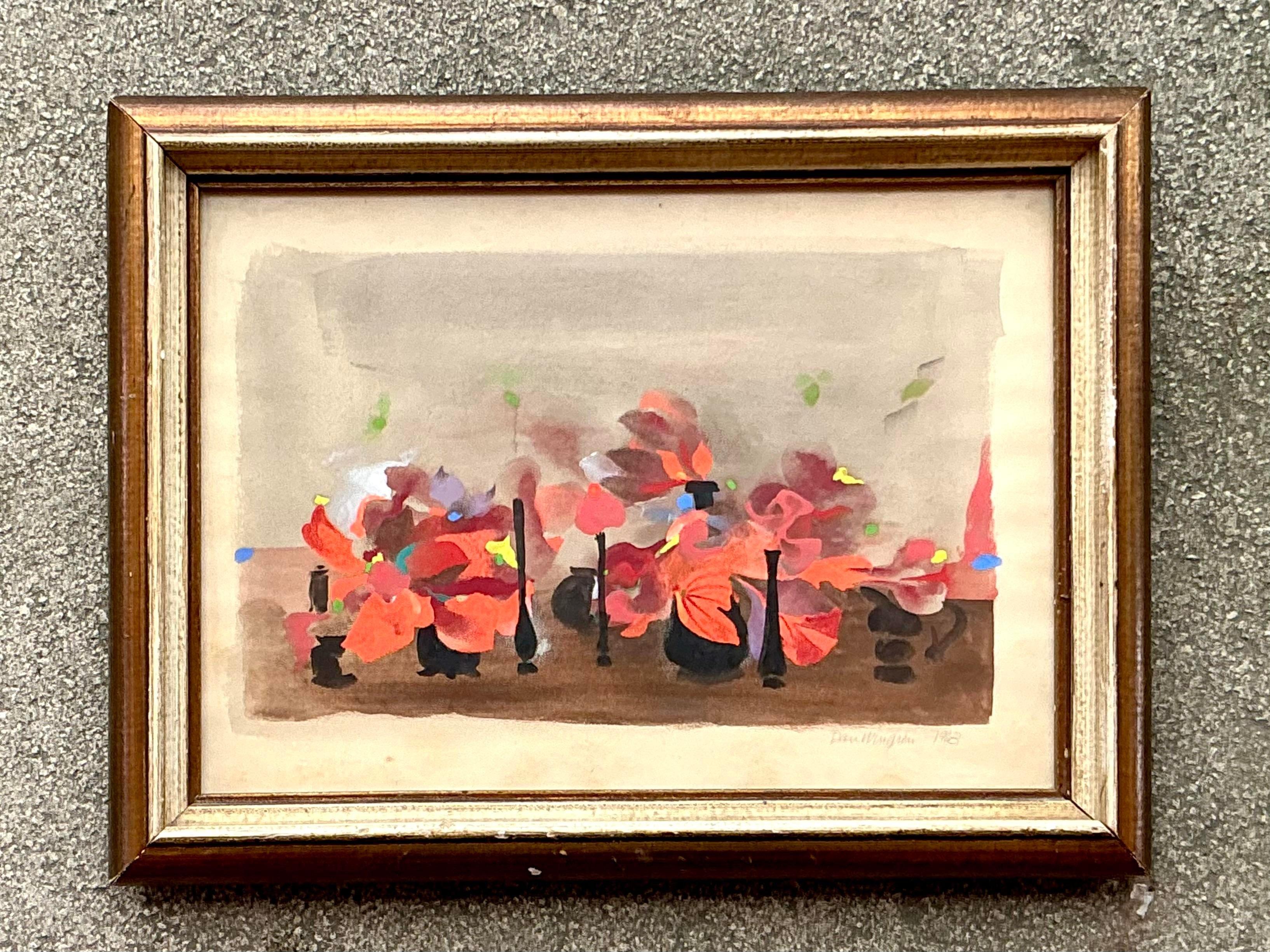 Vintage Boho 1963 Stillleben Öl auf Papier, Vintage im Zustand „Gut“ im Angebot in West Palm Beach, FL