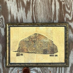 Vintage Boho 1964 Original Mixed Media Armadillo