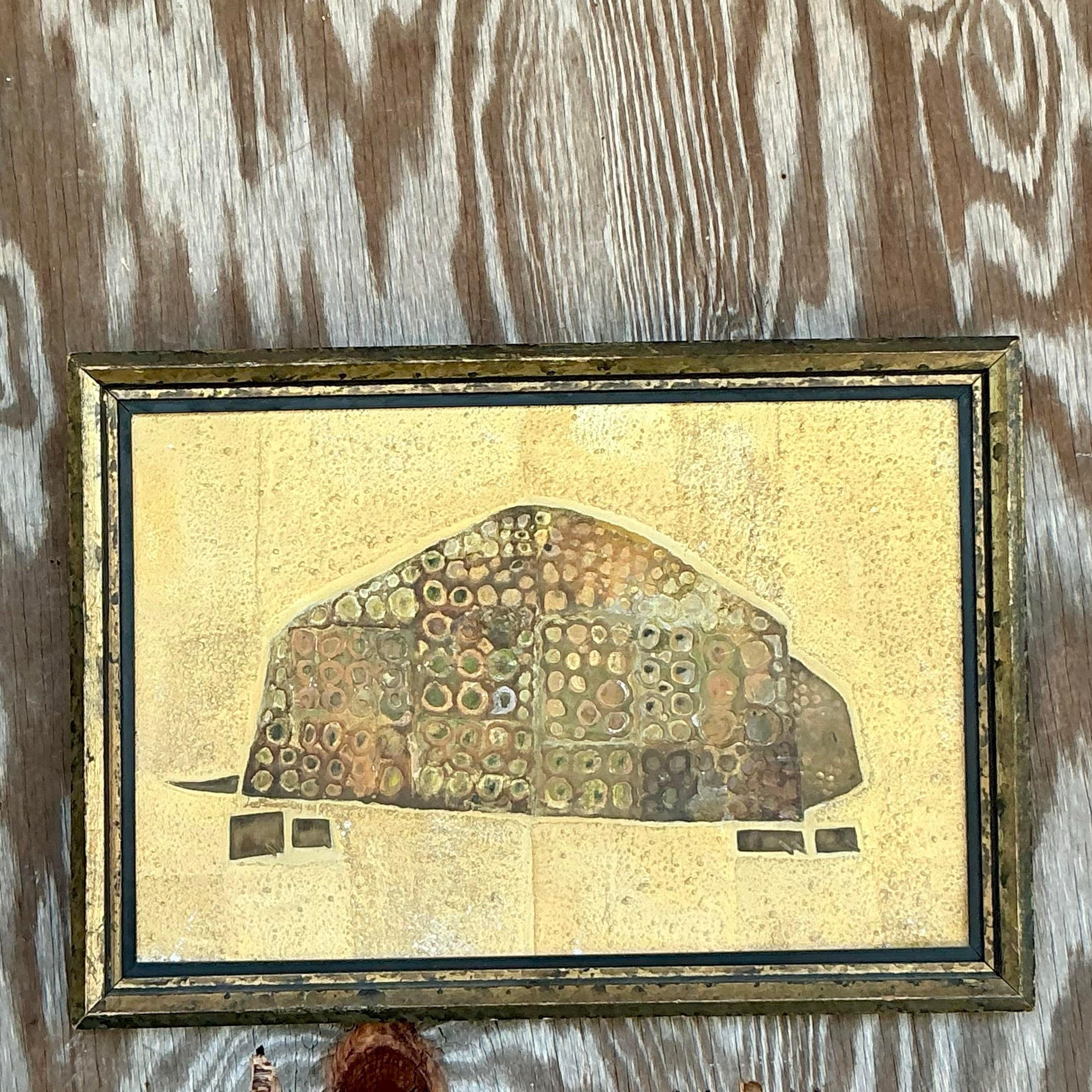 Vintage Boho 1964 Original Mixed Media Armadillo, Vintage (Moderne der Mitte des Jahrhunderts) im Angebot
