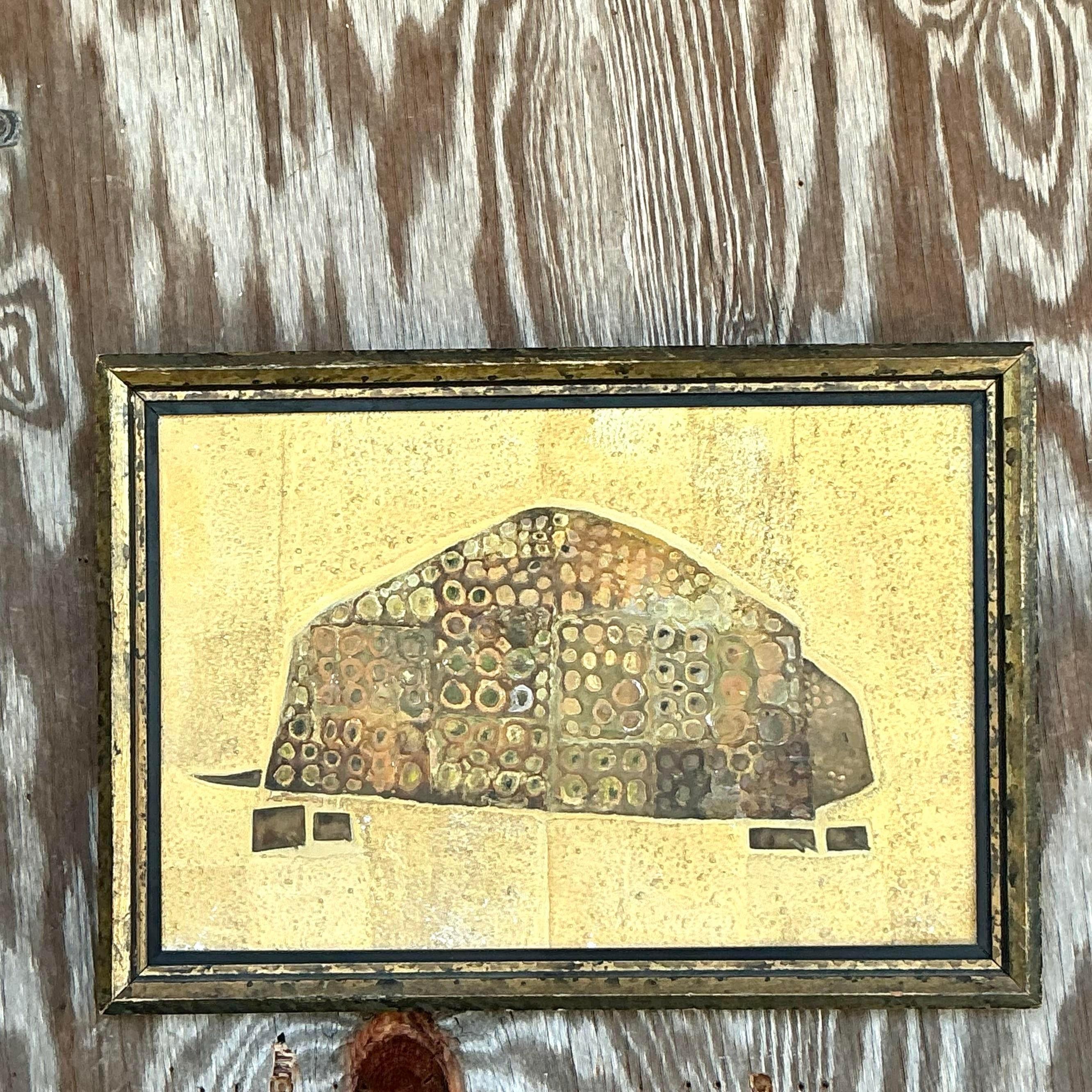 Vintage Boho 1964 Original Mixed Media Armadillo, Vintage (amerikanisch) im Angebot