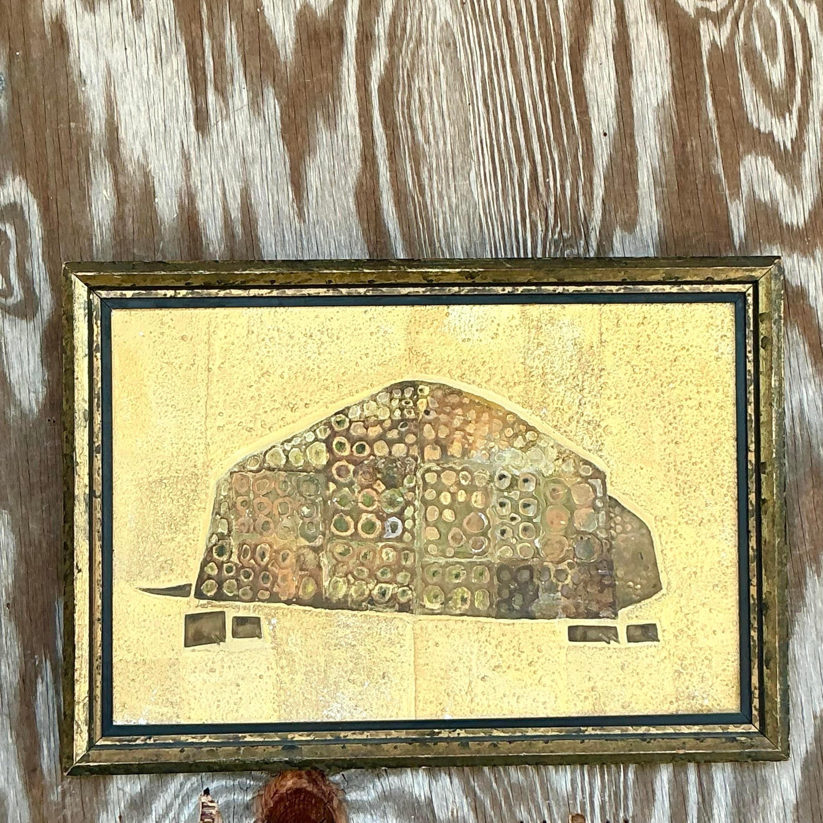 Vintage Boho 1964 Original Mixed Media Armadillo, Vintage (20. Jahrhundert) im Angebot