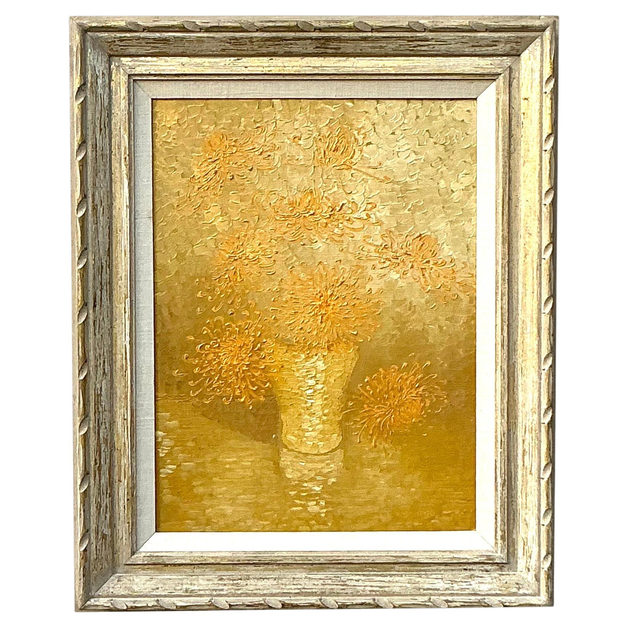 Vintage Boho 1965 Original Floral Oil Painting on Board