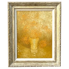 Vintage Boho 1965 Original Floral Oil Painting on Board