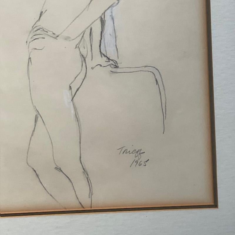 American Vintage 1950s Pencil Sketch of a Man’s Figure For Sale