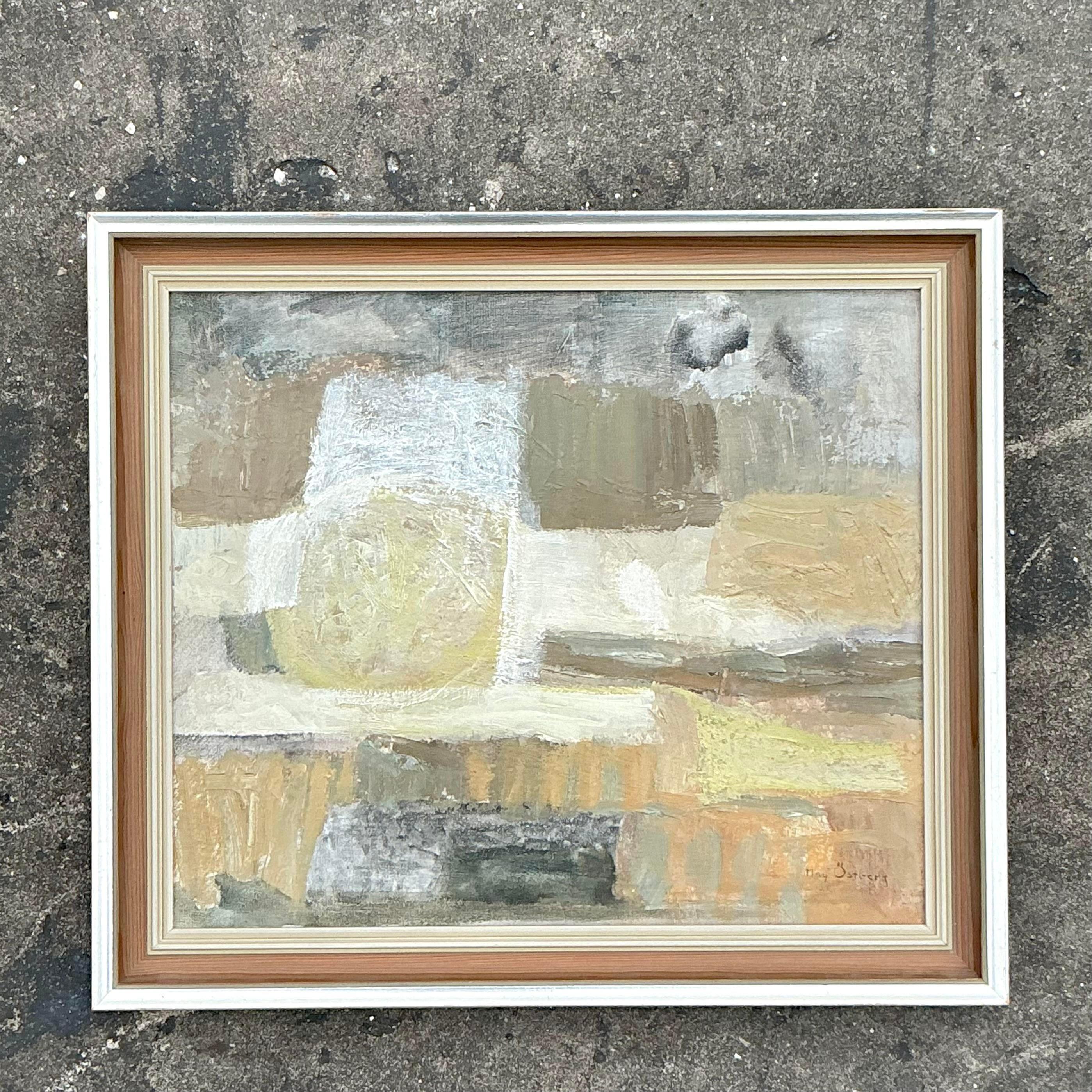 XX secolo Vintage By 1966 Olio astratto originale su tavola in vendita