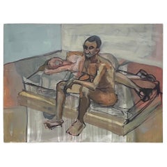 Vintage Boho 1968 Original Abstrakt Figural Öl auf Leinwand