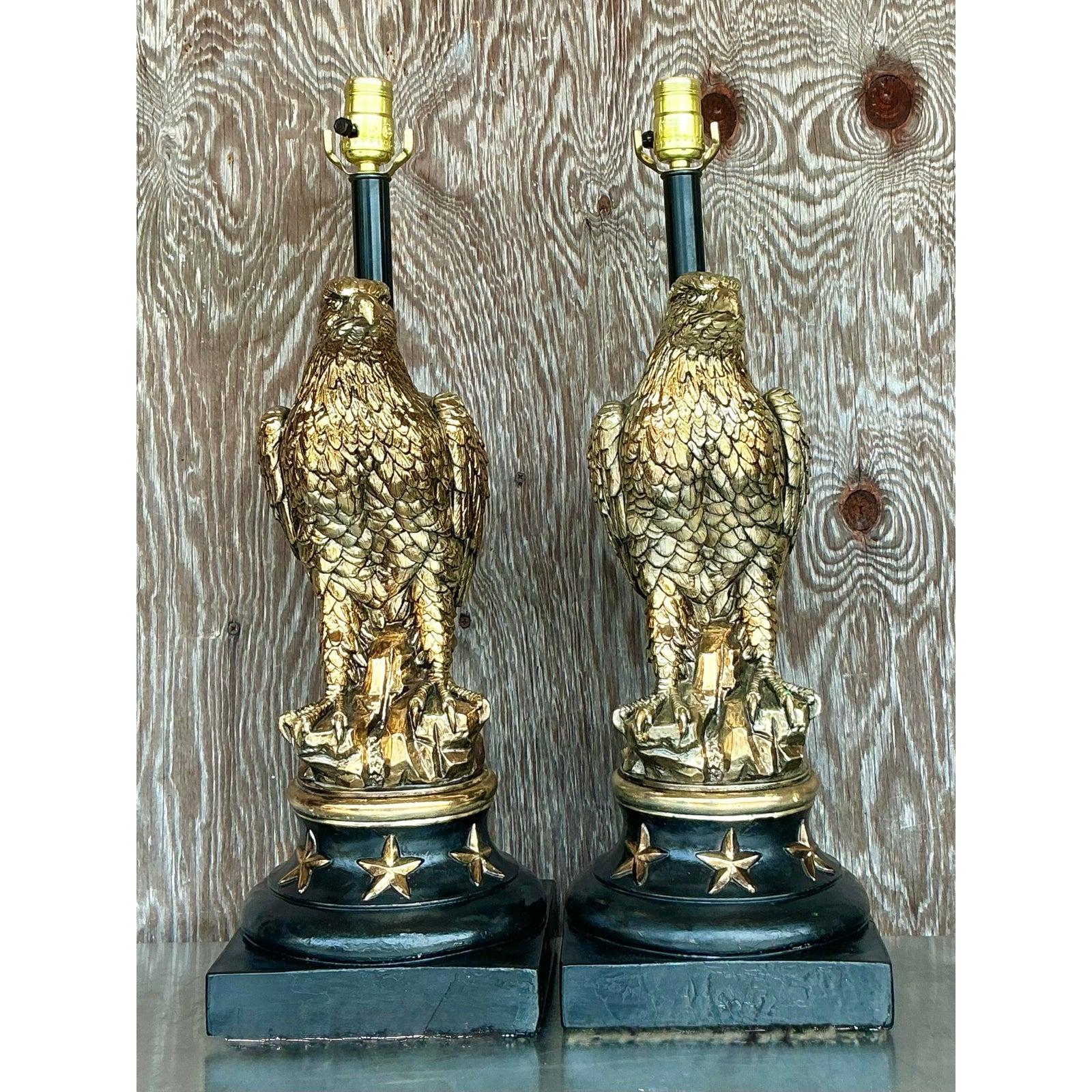 Lámparas Águila Doradas Vintage Boho 1968 Pieri Tullio - Pareja Metal en venta