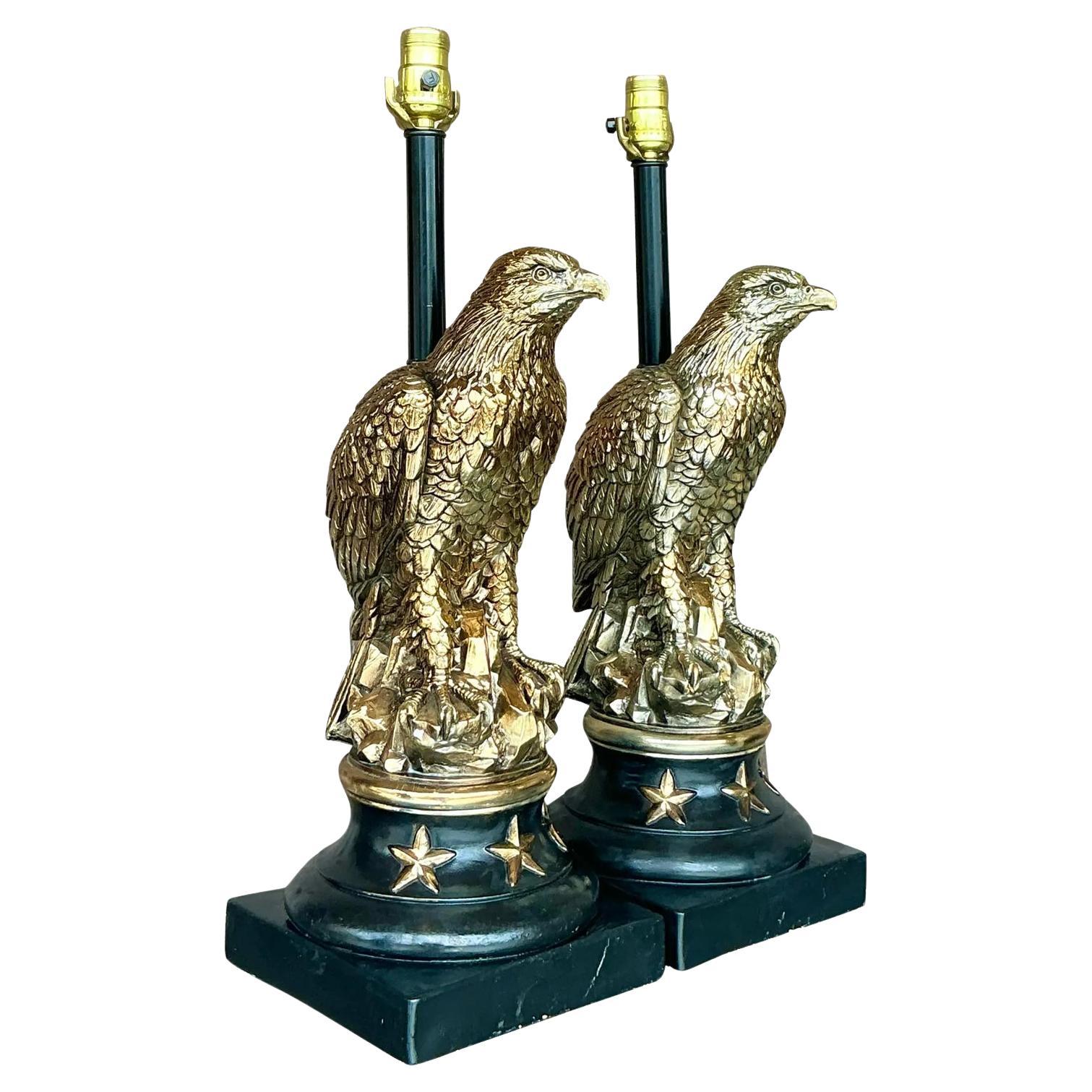 Vintage Boho 1968 Pieri Tullio Gilt Eagle Lamps - A Pair