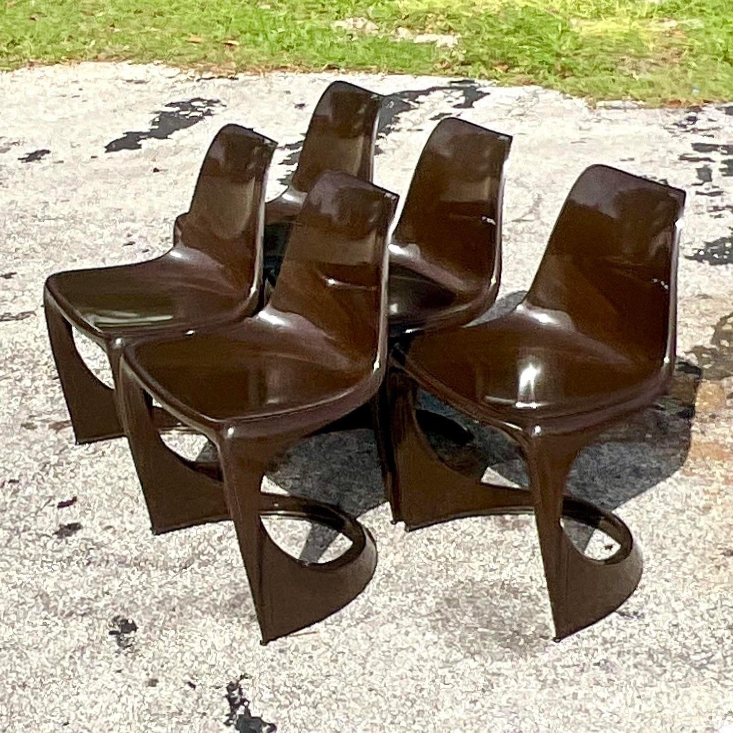 Vintage Boho 1970 Danish Modern Cantilevered Dining Chair 290 by Steen Ostergaar In Good Condition For Sale In west palm beach, FL