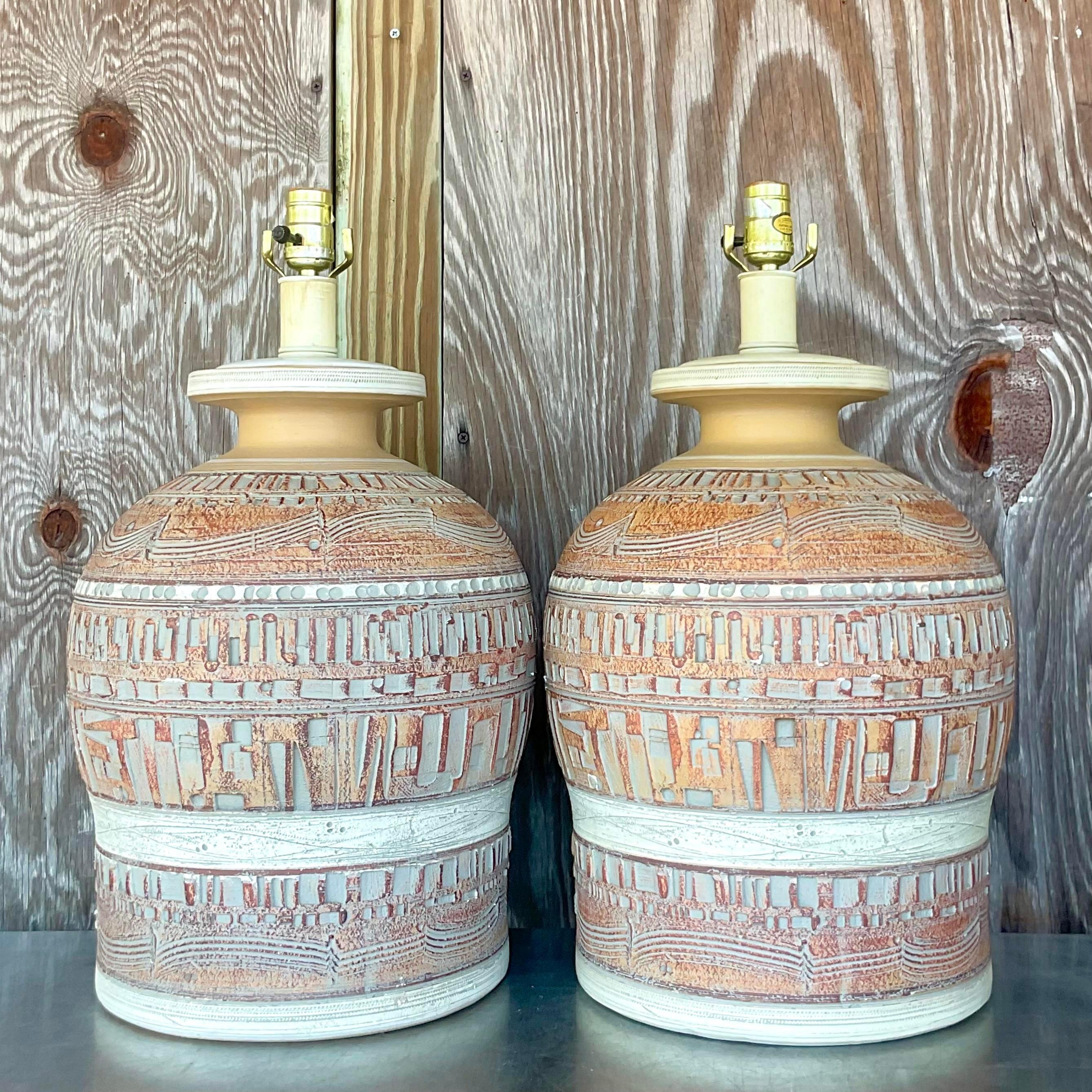 Lámparas casuales vintage boho de los años 70 - un par Estadounidense en venta