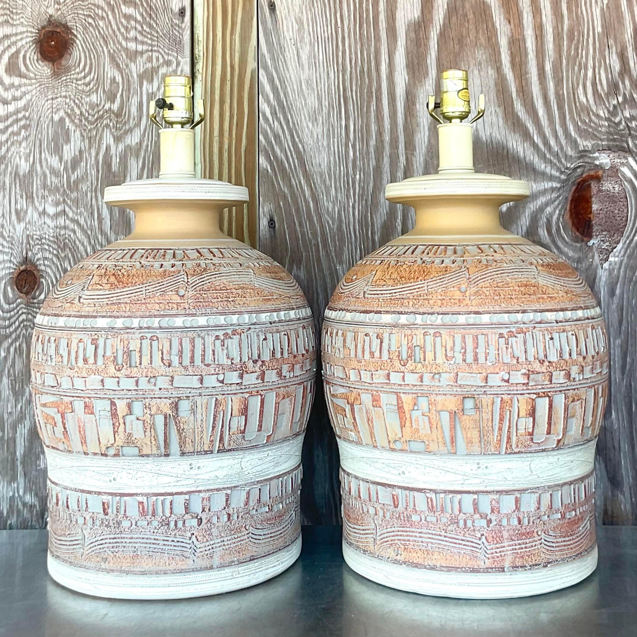 Lámparas casuales vintage boho de los años 70 - un par Cerámico en venta