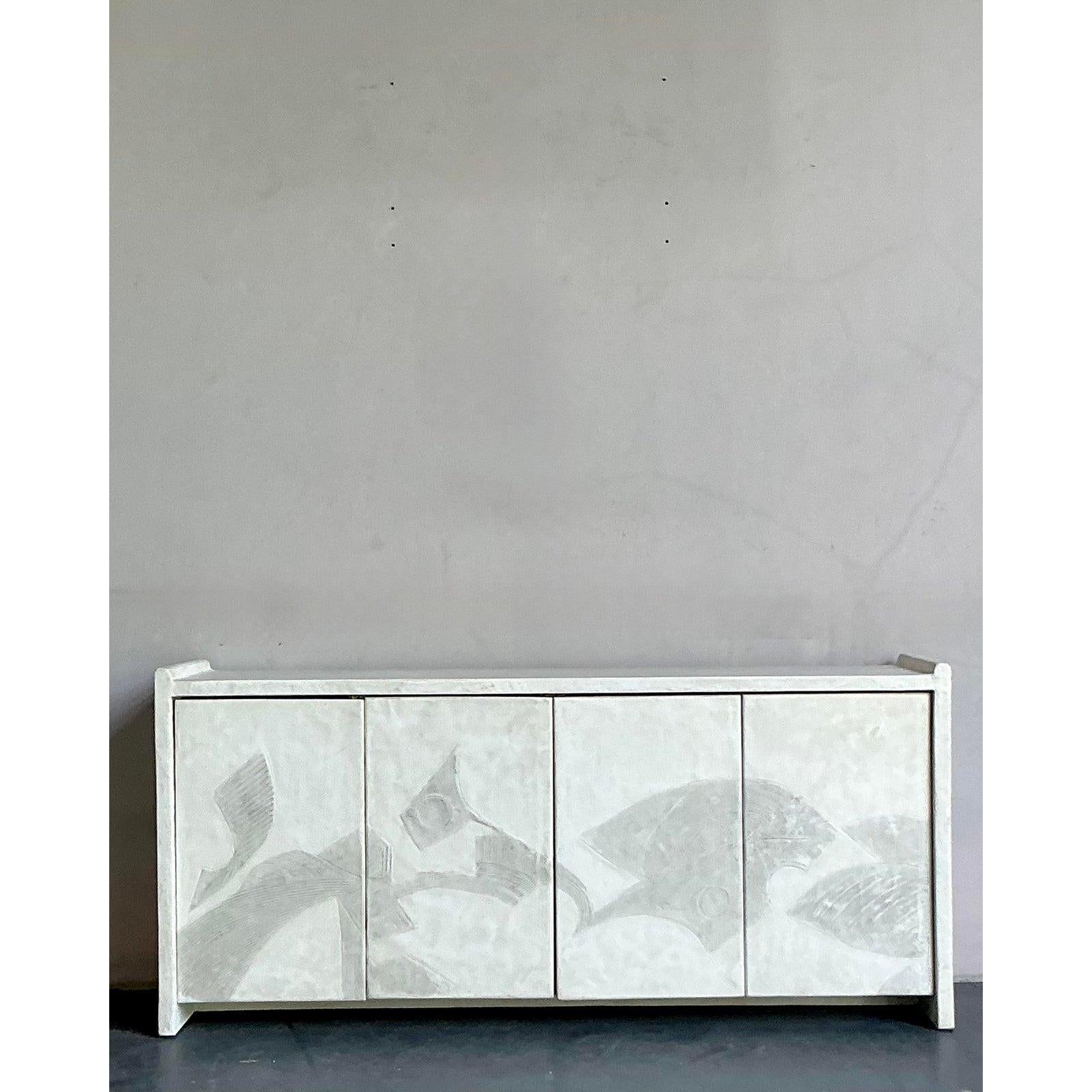 Credenza francesa de yeso vintage boho de los años 70 en Bueno estado para la venta en West Palm Beach, FL