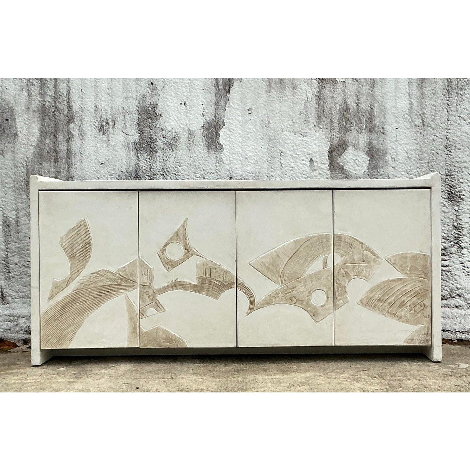 Intonaco Credenza in gesso francese vintage Boho anni '70 in vendita