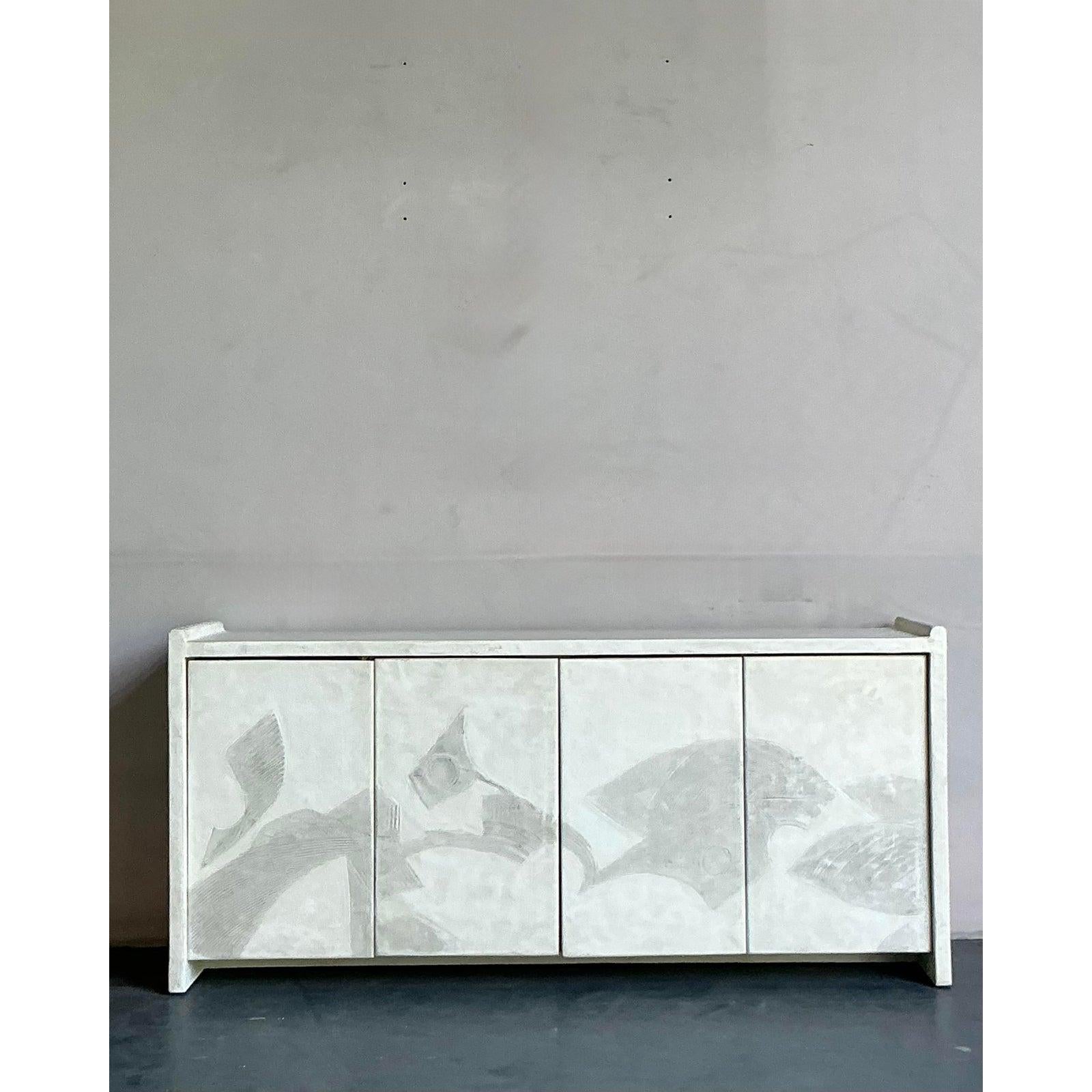 Credenza francesa de yeso vintage boho de los años 70 Gesso en venta