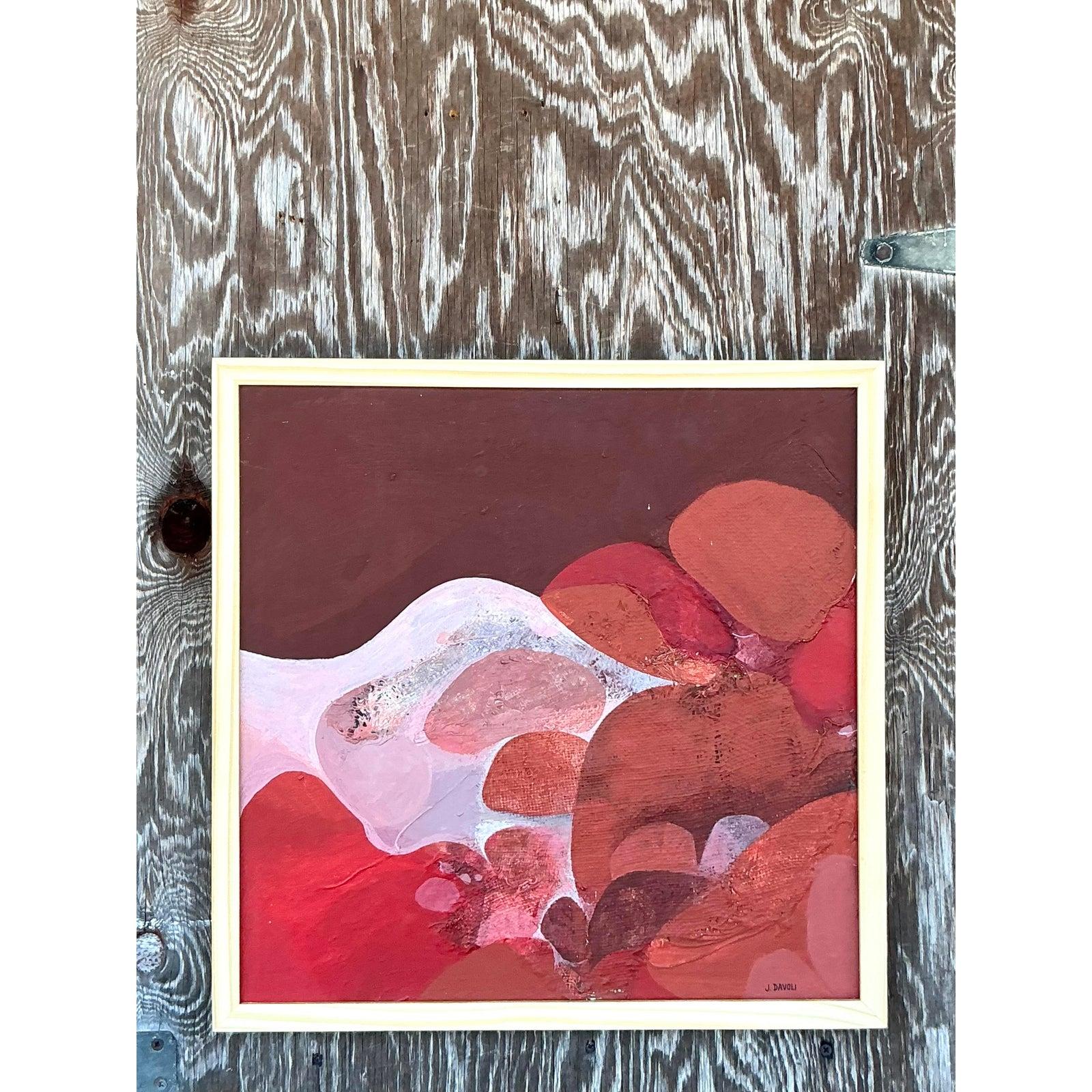 Vintage Boho 1970er Original Abstraktes Ölgemälde auf Leinwand (Moderne der Mitte des Jahrhunderts) im Angebot